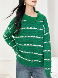 Fashion Striped Diagonal Collar Sweater Women