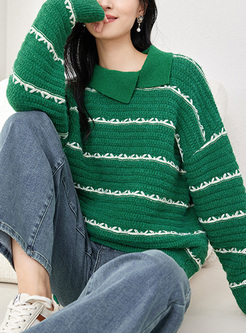 Fashion Striped Diagonal Collar Sweater Women