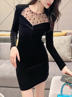 Sexy Polka Dot Velvet Bodycon Dresses
