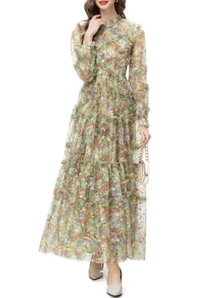 Elegant Floral Purfle Maxi Dresses