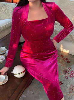 Shiny Sequined Velvet Bodycon Dresses