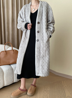 Warm Button Closure Faux Fur Coats Women