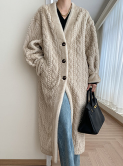Warm Button Closure Faux Fur Coats Women