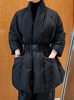 Warm Elasticated V-Neck Down Coats Women