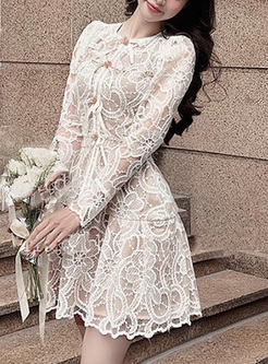Cute Water Soluble Lace Crewneck Dresses