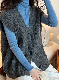 Warm Button Cable Knit Vests Women