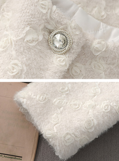 Fluffy Cotton Flower Rhinestones Women Coats
