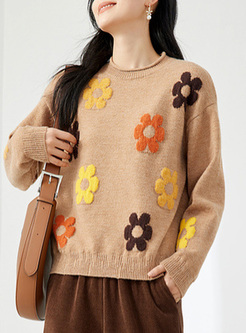 Relaxed Crewneck Flowers Women Sweaters