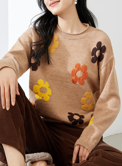 Relaxed Crewneck Flowers Women Sweaters