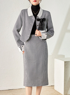 Work Houndstooth Bow Women Coats & Skirts