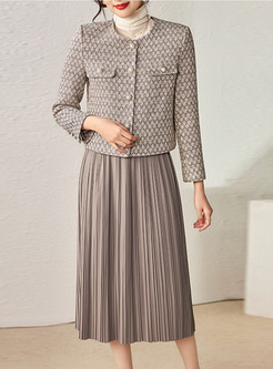 Classy Tweed Sequins Pearl Coats & Pleated Skirts