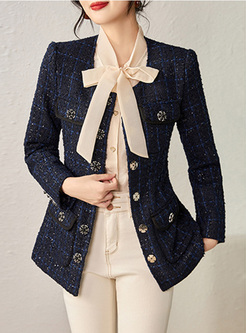 Tweed Waisted Snap Button Women Coats