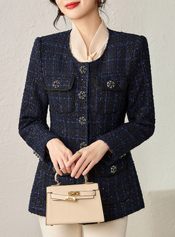 Tweed Waisted Snap Button Women Coats