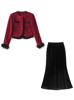 Patch Tweed Feather Coats & Velvet Skirts