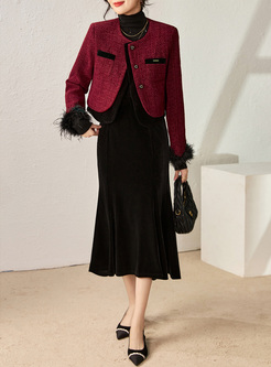 Patch Tweed Feather Coats & Velvet Skirts