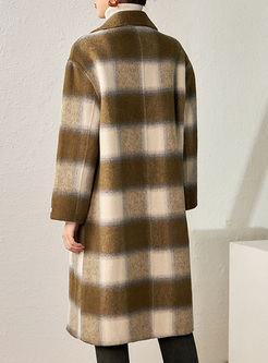 Classic Woolen Plaid Long Overcoats Women