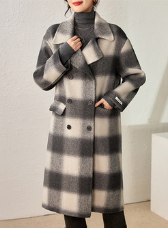 Classic Woolen Plaid Long Overcoats Women