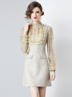 Cute Mesh Distored Selvedge Tweed Dresses