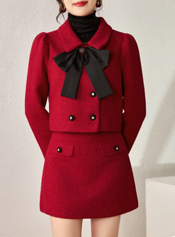 Classy Bowknot Tweed Coats & Mini Skirts