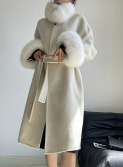 Elegant Fur Collar Woolen Women Overcoats