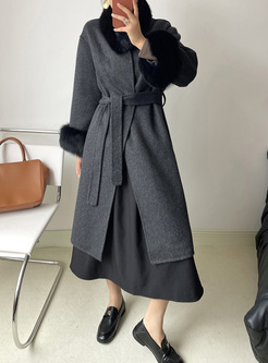 Elegant Fur Collar Woolen Women Overcoats