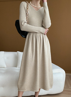 Soft Solid Waisted Knitted Dresses