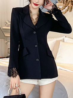 Office Lace-Trimmed Waisted Women Blazers