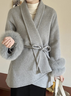 Classy Tie Woolen Women Bathrobe Style Coats