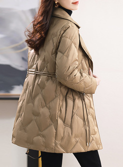Notched Collar Drawcord Down Coats Women