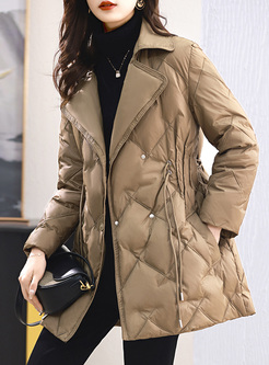 Notched Collar Drawcord Down Coats Women