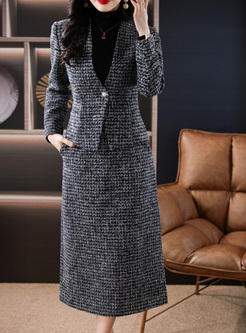 Work Tweed Pearl Button Coats & Tight Skirts