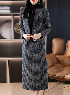 Work Tweed Pearl Button Coats & Tight Skirts