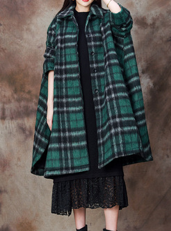 Classic Hooded Plaid Cape Style Coats Women
