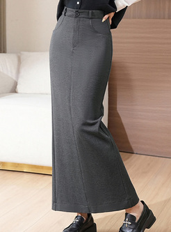 Office Dual Pockets Split Tight Skirts