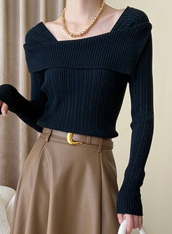 Fashion Irregular Collar Women Knit Jumper