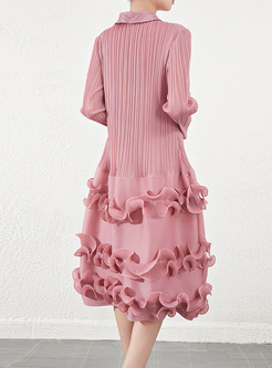 New Notched Collar Smocked Purfle Dresses