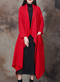 Textured Irregular Hem Pockets Women Coats