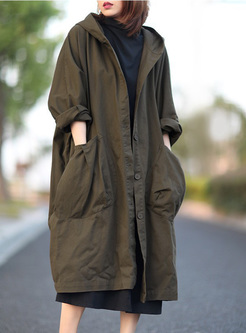 Loose Hooded Pockets Mid Trench Coats Women