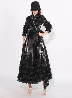 New Glossy Distored Selvedge Maxi Dresses