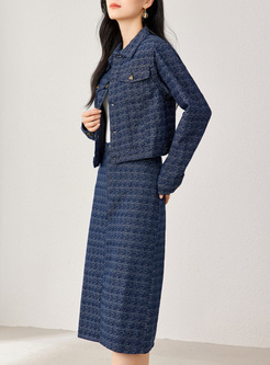 Fashion Jacquard Denim Coat & Skirts Women
