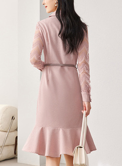 New Lace Sleeve Patch Ruffle Hem Dresses