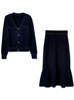 Stylish Metal Button Knitted Jackets & Skirts
