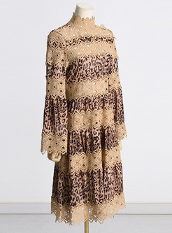 Vintage Leopard Print Lace Patch Skater Dresses