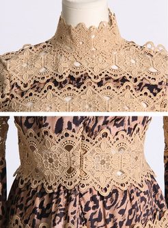 Vintage Leopard Print Lace Patch Skater Dresses