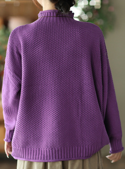 Retro Gradient Sleeve Mockneck Sweater Women