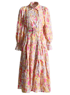 Bohemia Lace Printed Big Hem Maxi Dresses