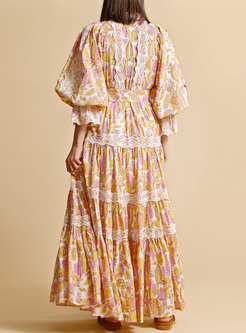 Bohemia Lace Printed Big Hem Maxi Dresses