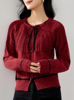 Fashion Velvet Bowknot Women Knit Cardigan