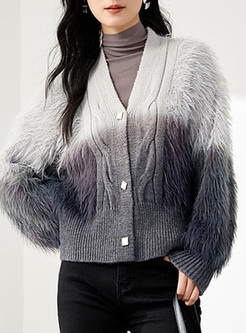 Imitation Mink Fur Contrasting Knit Cardigan Women