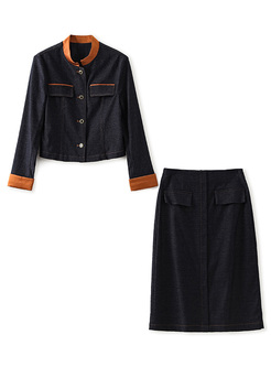 New Patch Mockneck Denim Coats & Skirts